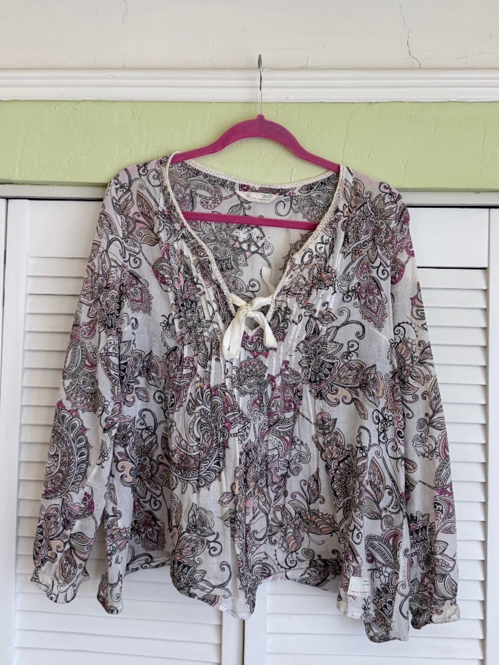 Odd Molly cream and pink paisley cotton top, size 2